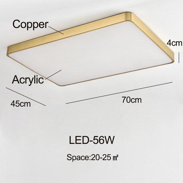 Copper Lampshade Ceiling Lamp For Bedroom Remote Control Ceiling Light 4cm Slim Square Brass Shell Acrylic Lampshade Fixture
