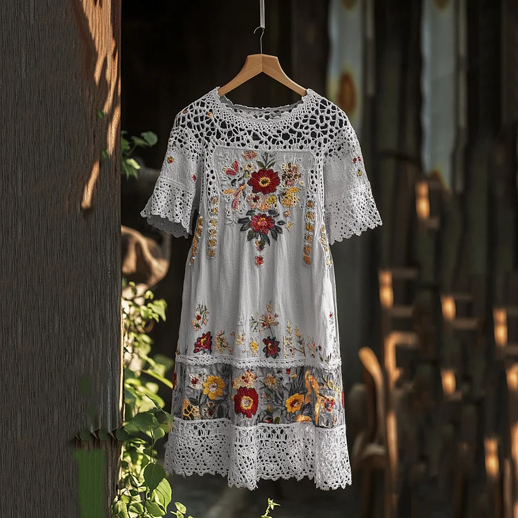 Round Necked Floral Printed Dress