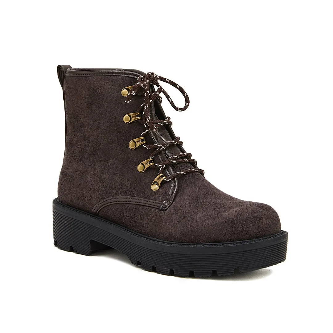 Women's Simple Faux Suede Lace Up Combat Boots