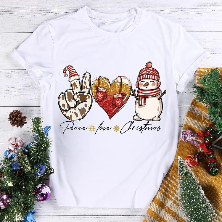 Christmas Love Peace Round Neck T-shirt-0018641