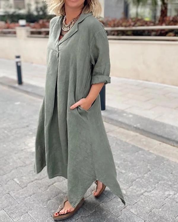 Oversized Shirt Linen Ankle Dress