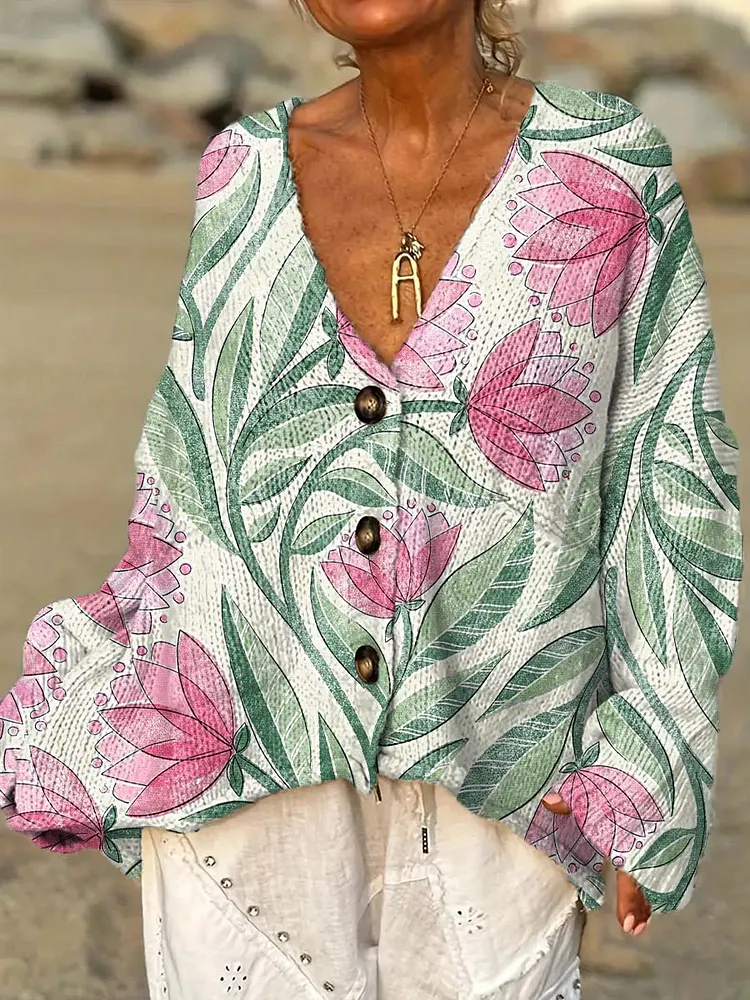 Women's Artistic Creative Flowers Casual Pullover Sweater