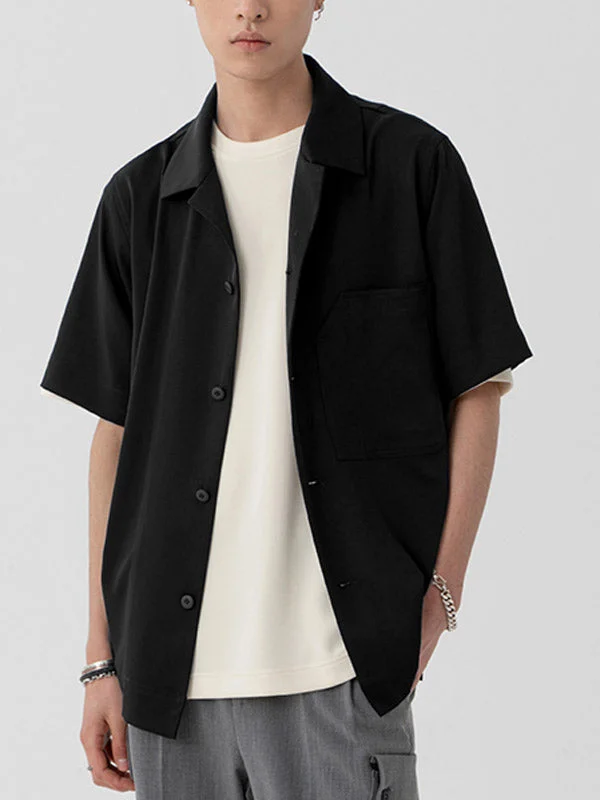Aonga - Mens Chest Pocket Revere Collar Loose Shirt