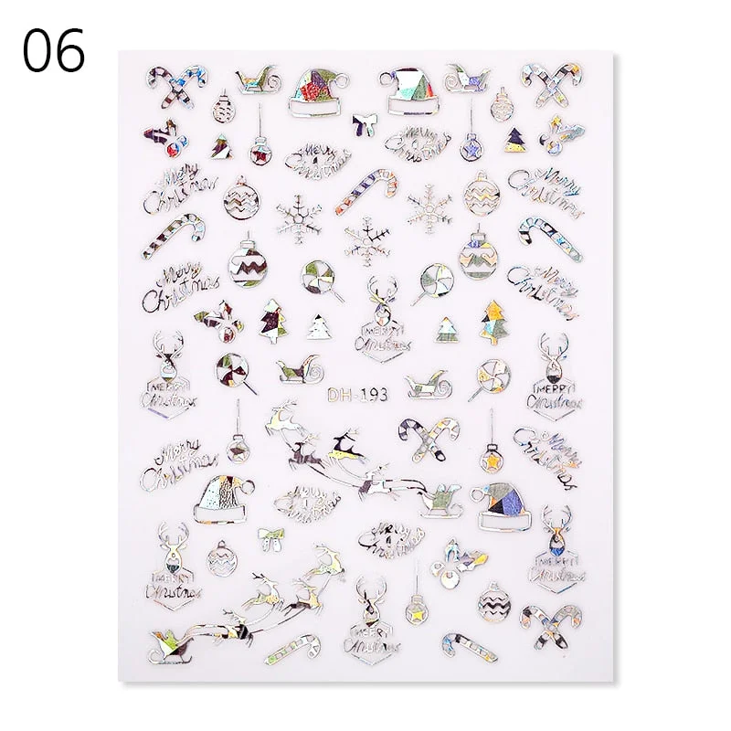 Gold Bronzing 3D Christmas Nail Art Decoration Sticker Sparkly White Colorful Glitter Geometry Snowflake Winter Slider Foil