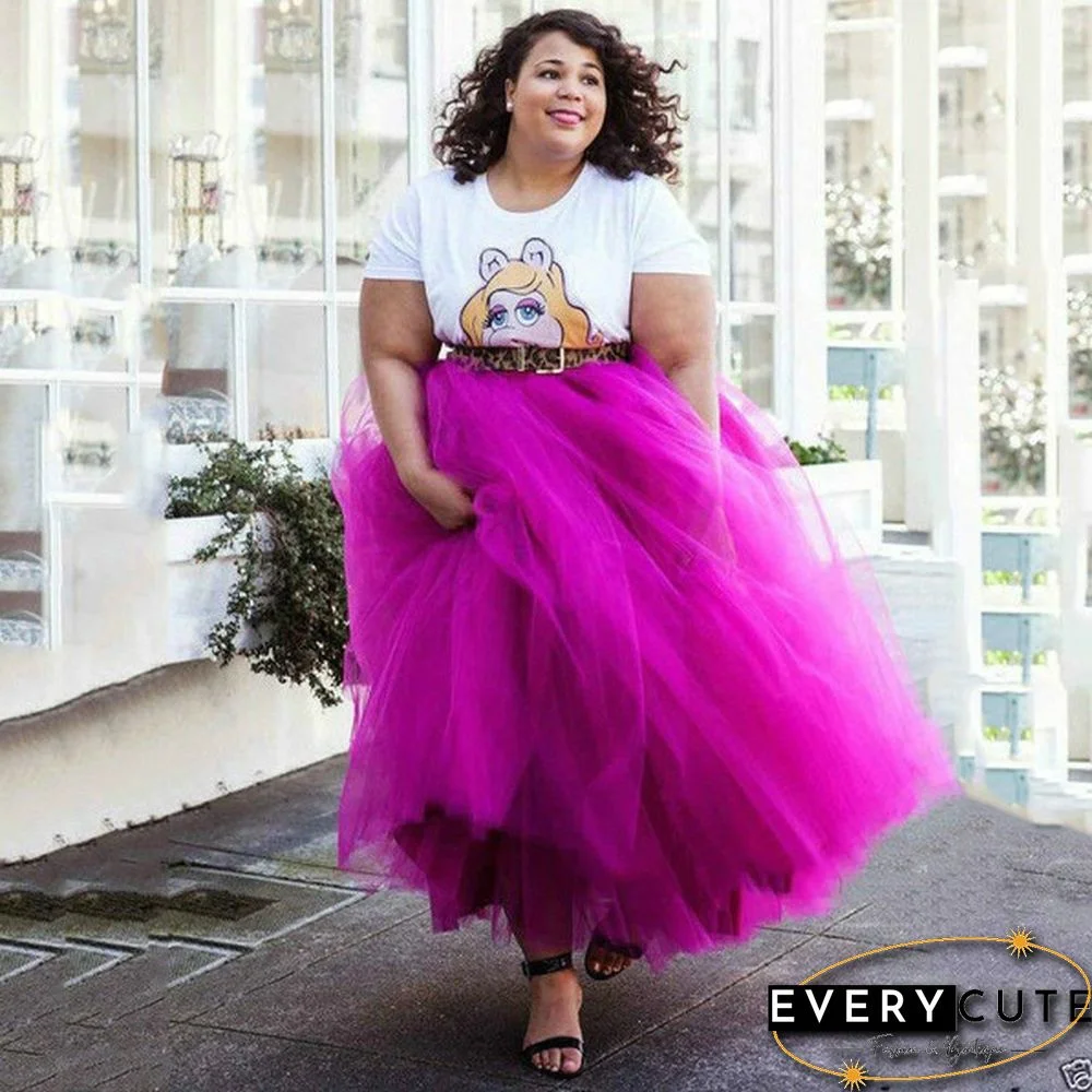 Plus Size Hot Pink 5 Layers Tulle Skirt Summer Maxi Skirts Tutu Pleated Skirtnew