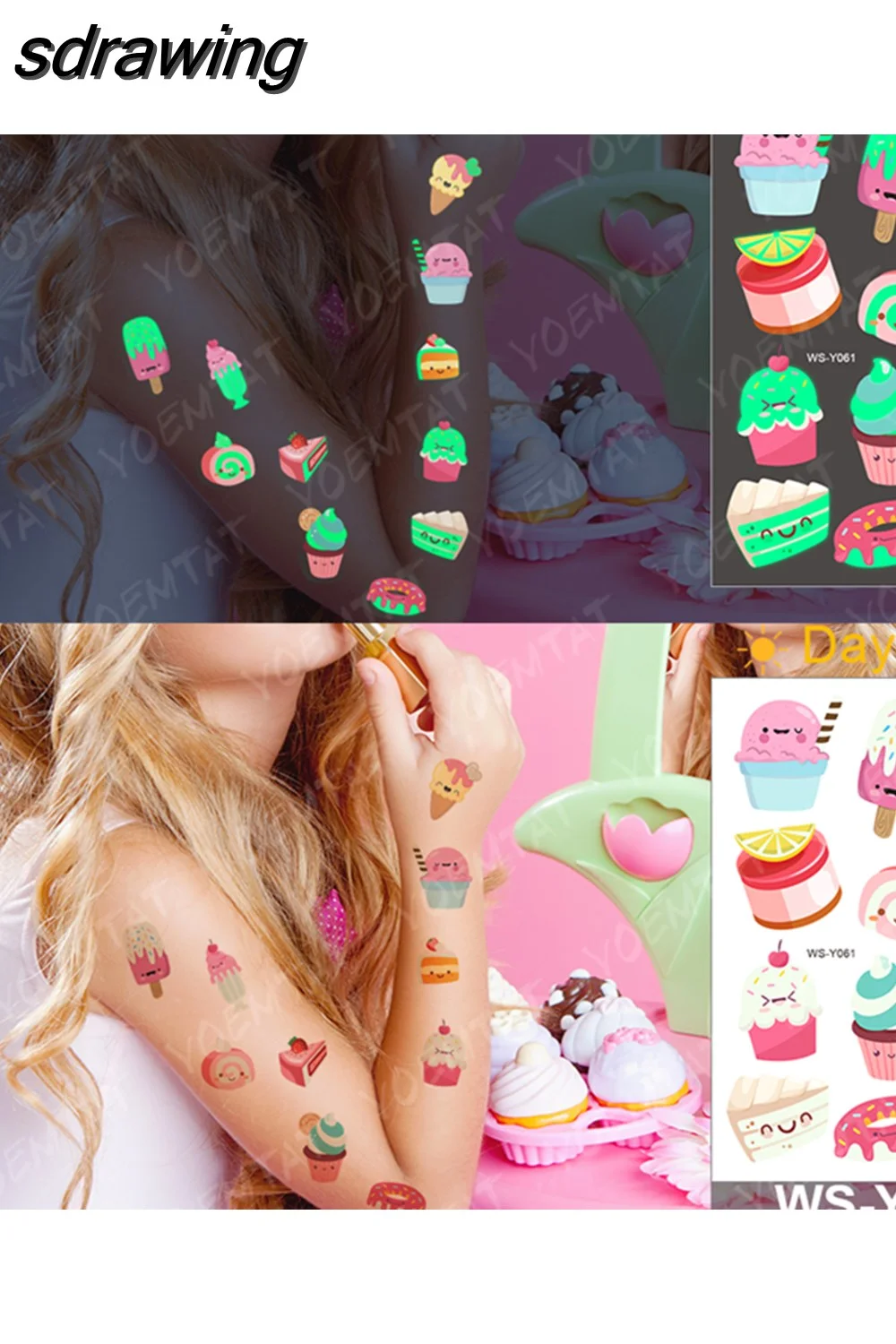 sdrawing Waterproof Temporary Tattoo Woman Sticker Panda Tiger Cute Animal Glowing Tatto Boy Girl Baby Child Kid Flash Fake Tato