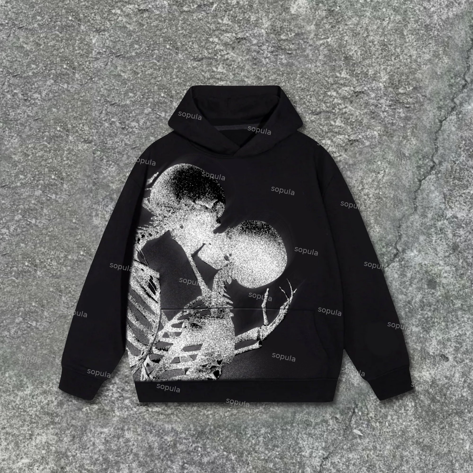 Sopula Large-Scale Skeleton Graphic Print Pattern With A Sense Of Design Pockets Hoodie