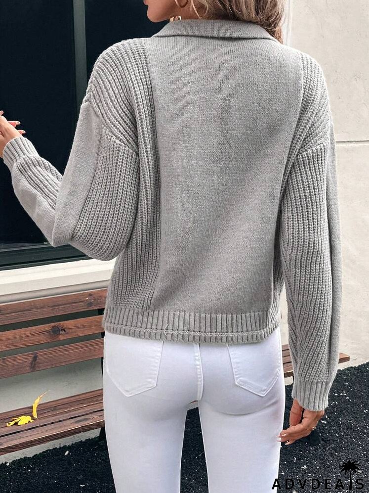 Women's Solid-Color Oversized Casual Knit Sweater With Lapel, Autumn & Winter