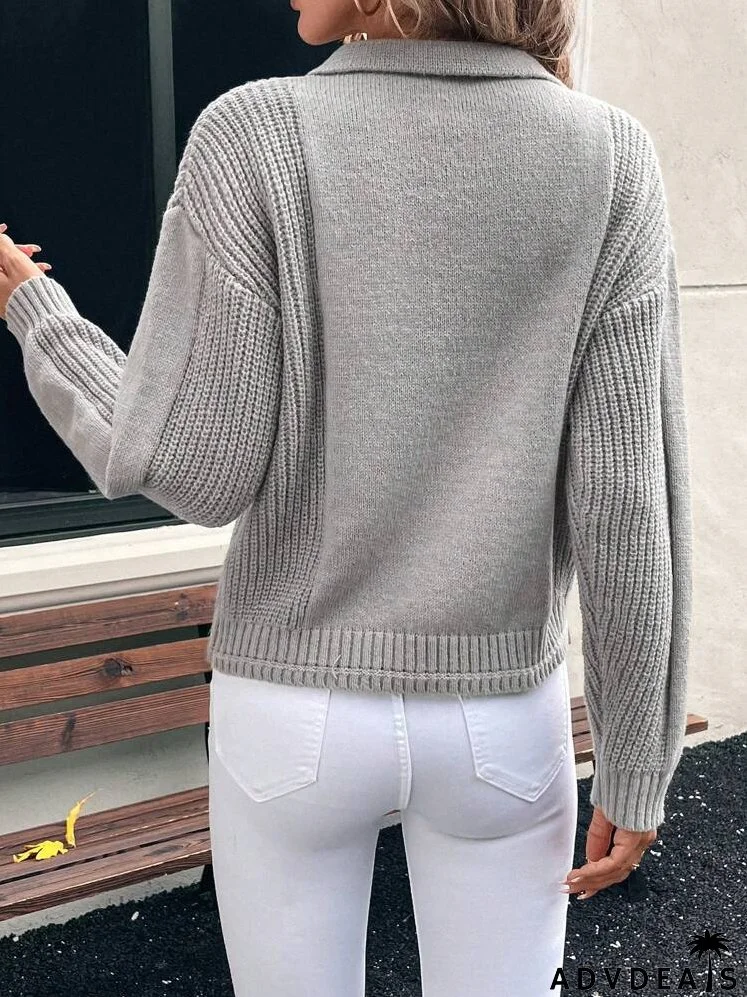 Women's Solid-Color Oversized Casual Knit Sweater With Lapel, Autumn & Winter