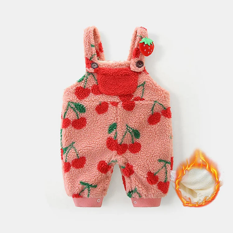  Baby Girl Fleece Fruit Pocket Overalls