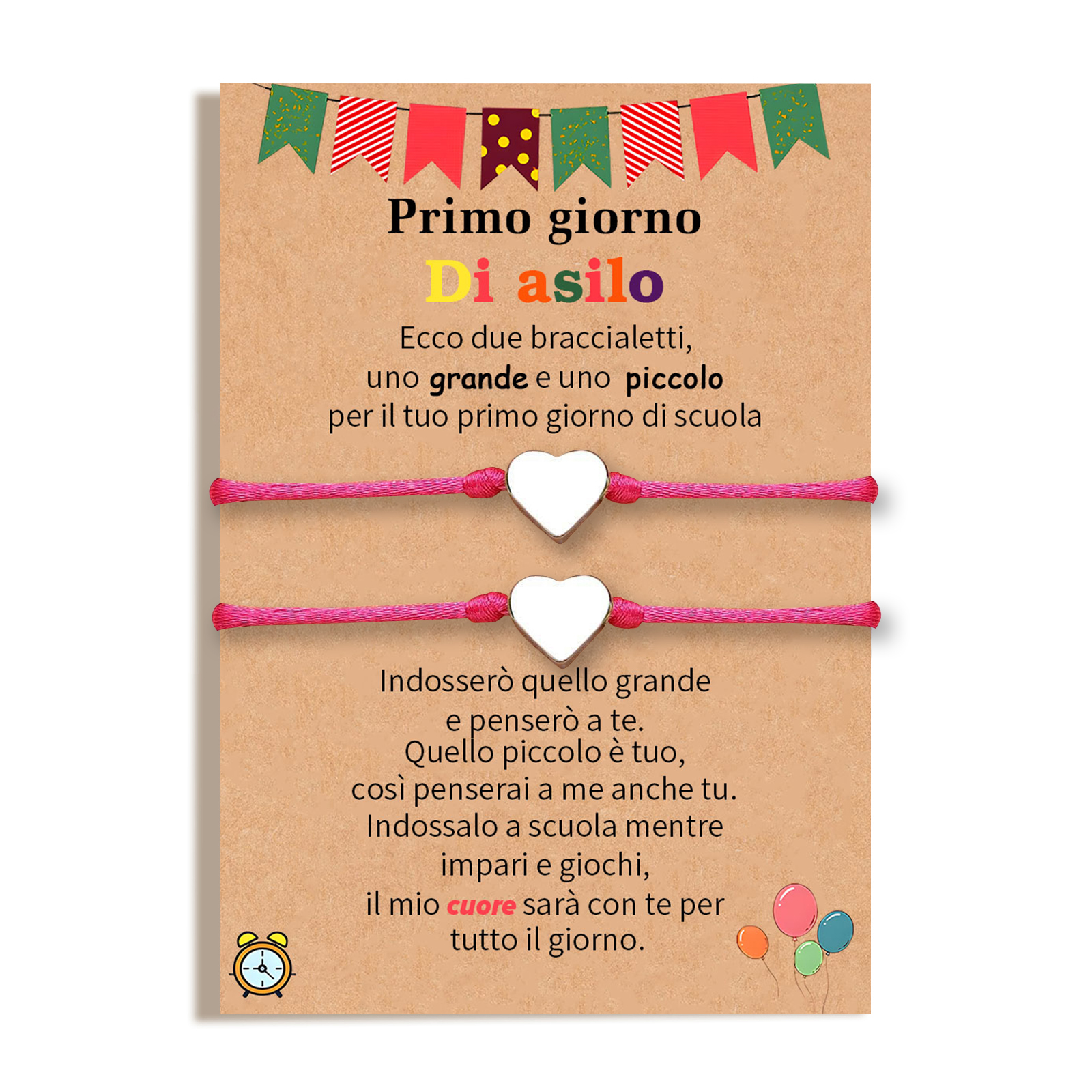 2PCS Braccialetto cuore regorabile regalo per bambina con carta