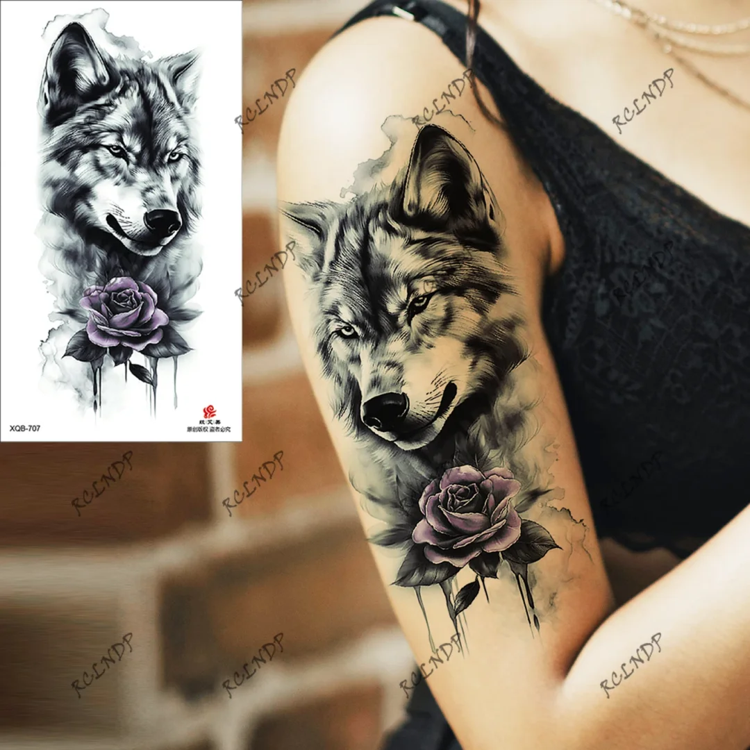 Sdrawing Temporary Tattoo Sticker Rose Flower Butterfly Dragon Whale Wolf Bird Fake Tatto Flash Tatoo Tato for Women