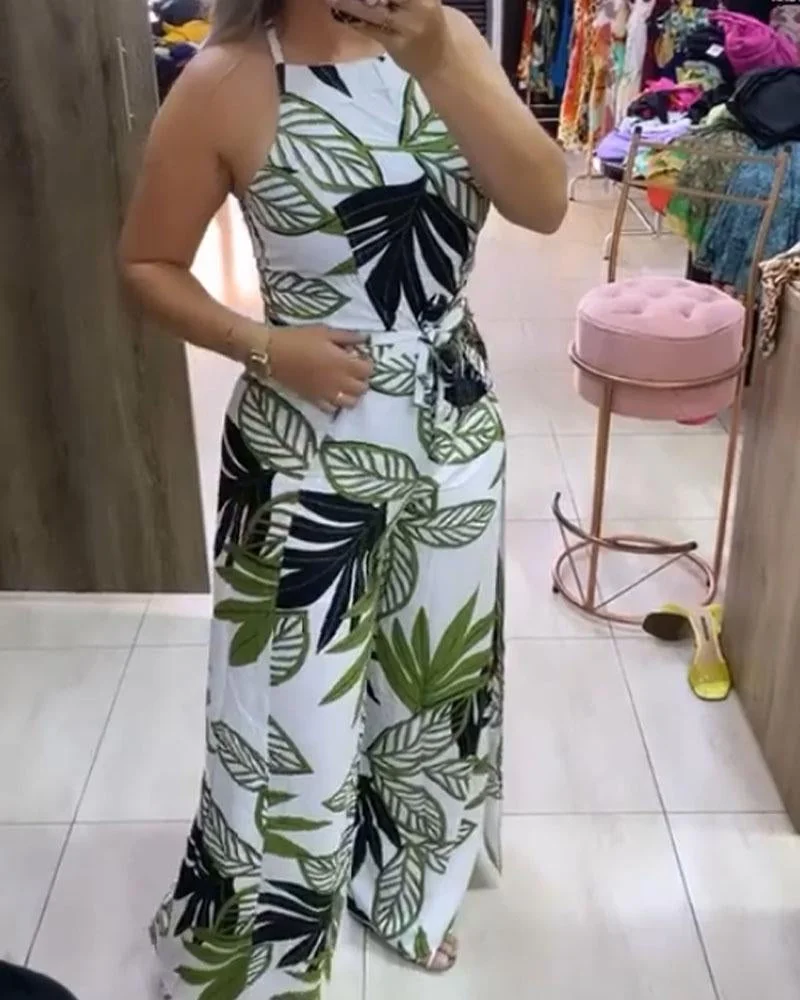 Fashion Printed Halter Jumpsuit
