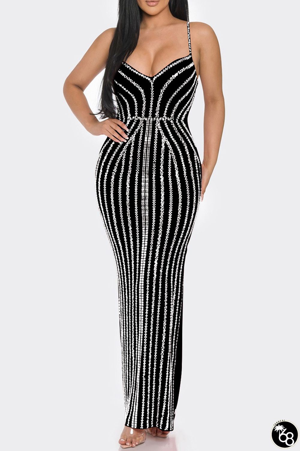 Sexy Solid Patchwork Backless Hot Drill Spaghetti Strap Long Dress Dresses | 168DEAL