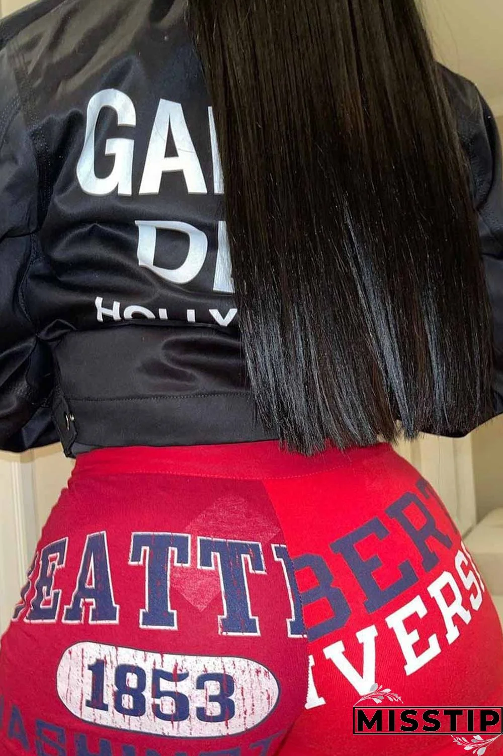 Black Street Print Letter Turndown Collar Outerwear