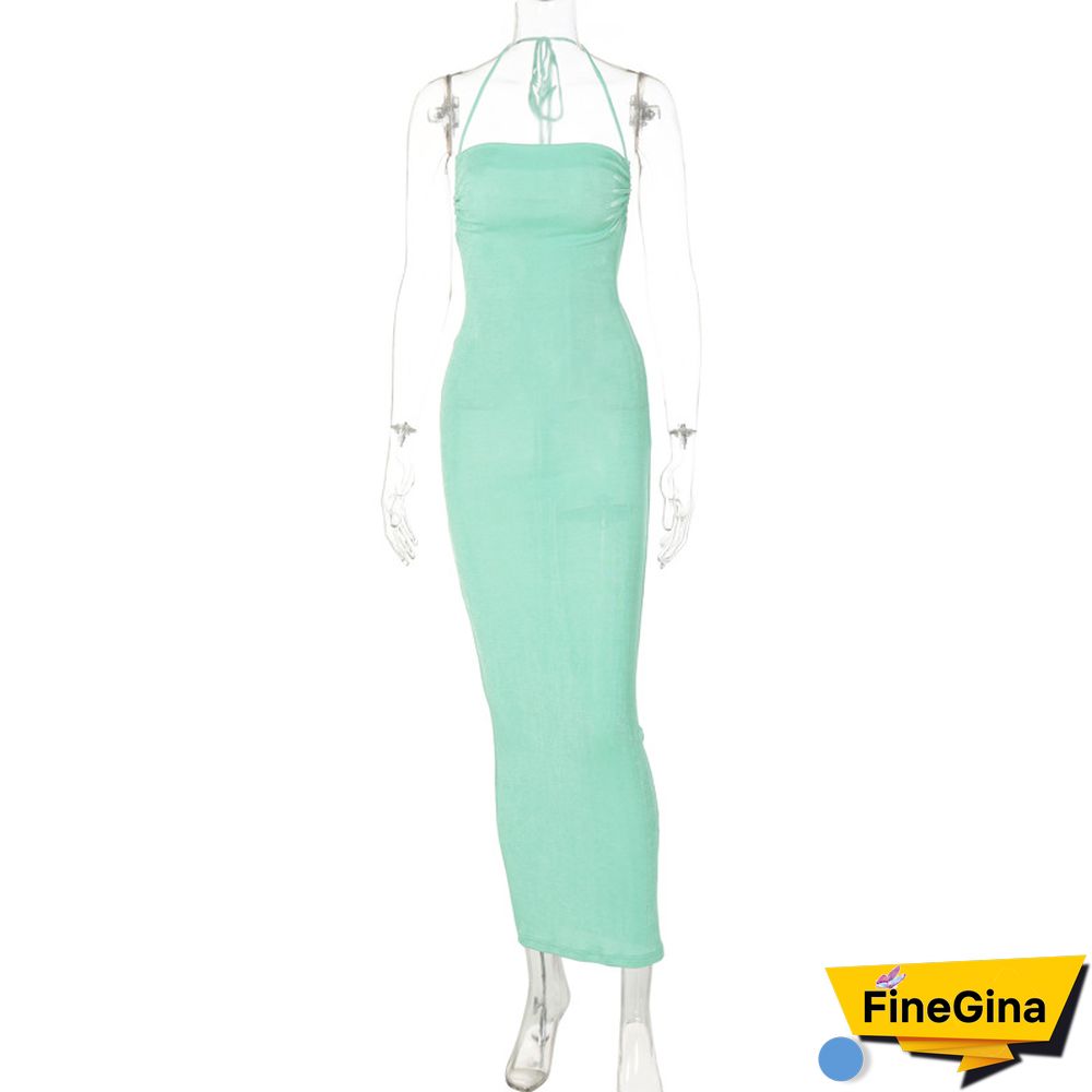 Backless Maxi Dress Sexy Orange Spaghetti Strap Slim Dress For Women Long Club Party Beach Dress Summer Blue Outfits New