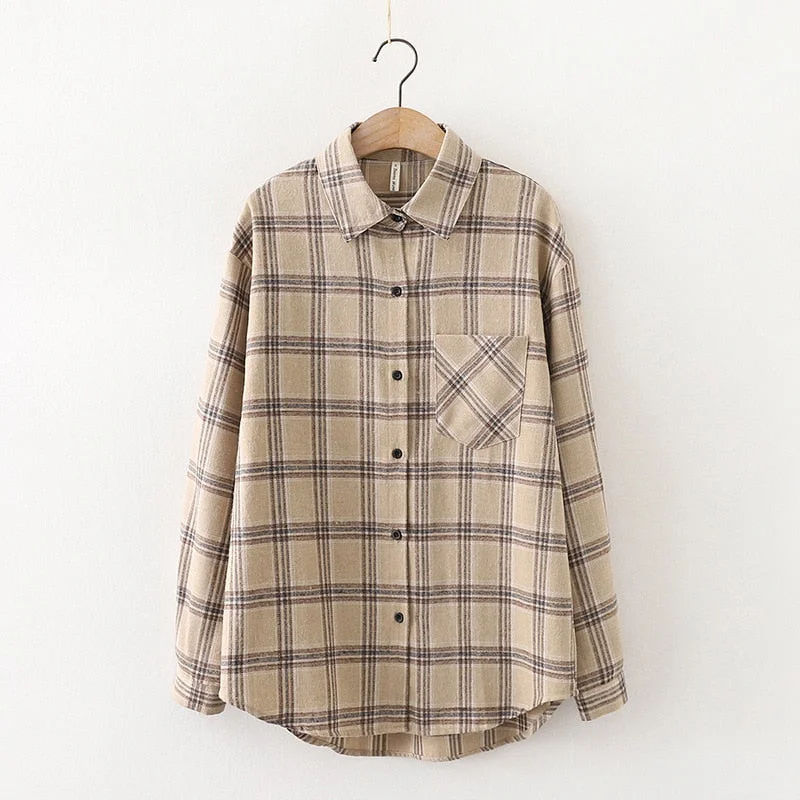 2021 New Loose Design Cotton Plaid Shirt Women Young Style Long Sleeve Blouses Casual Shirts Lady Tops Clothes Blusas