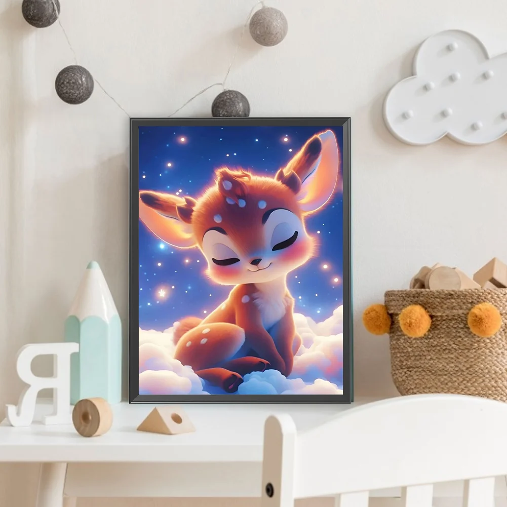 Full Round Diamond Painting 30*40cm - Deer Sleeping On The Cloud