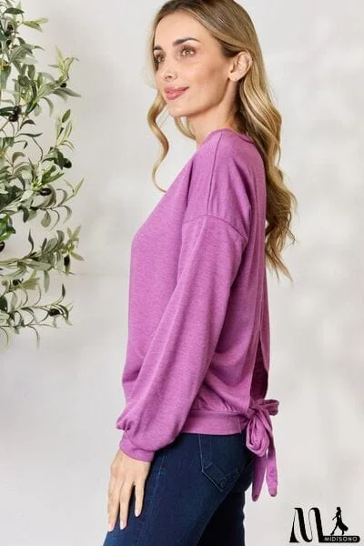 MidiSono - BiBi Tie Back Drop Shoulder Long Sleeve Top