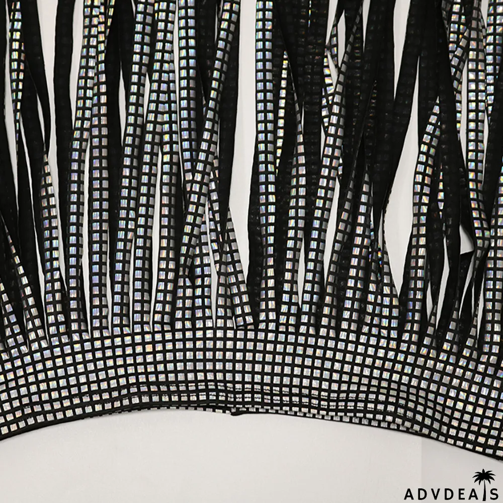 Hot Drilling V Neck Halter Romper+Tassel Skirt 2 Piece Sets