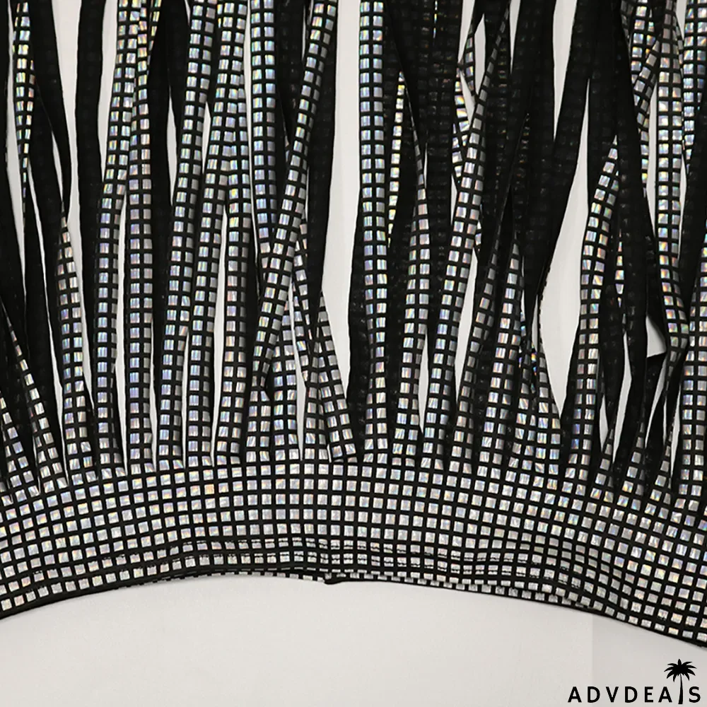 Hot Drilling V Neck Halter Romper+Tassel Skirt 2 Piece Sets