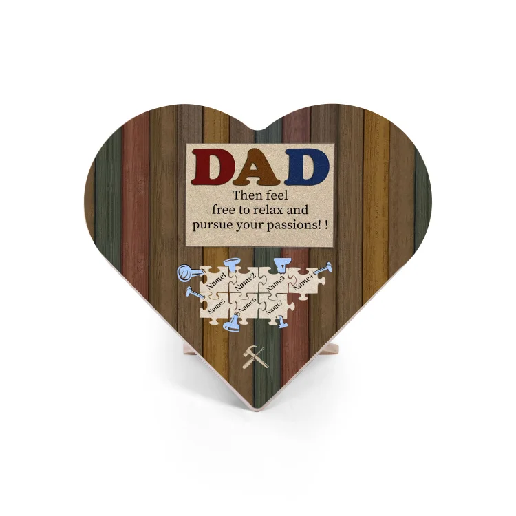 7 Names-Personalized Family Heart Wooden Ornament Gift-Customized Gift Ornament Desktop Decoration Picture Frame For Dad