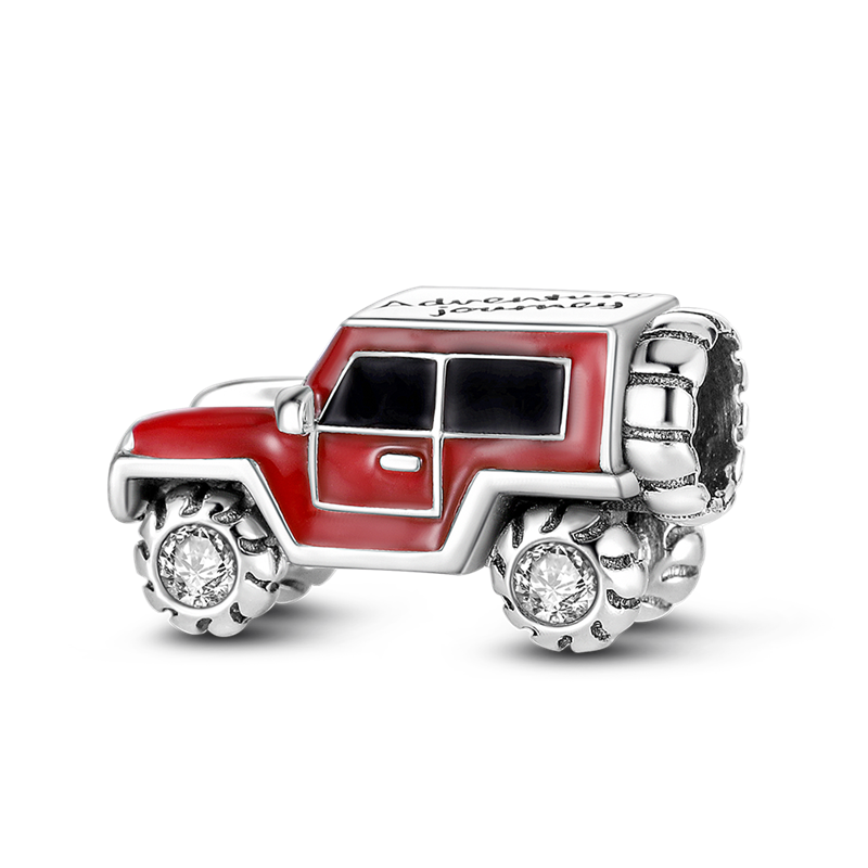 Sterling Silver Red off-road vehicle Pendant Clear CZ Charm fit Charm Bracelet DIY Jewelry KTC196