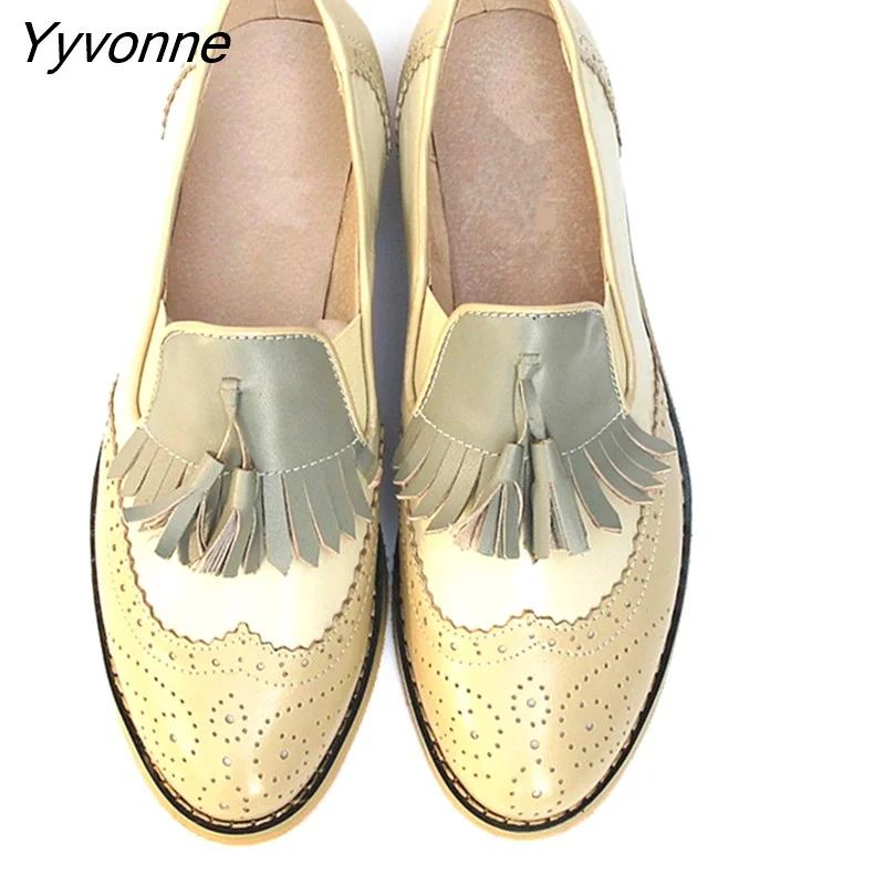 Yyvonne Women oxford Spring shoes genuine leather loafers for woman sneakers female oxfords ladies tassel single shoes 2023 summer shoes