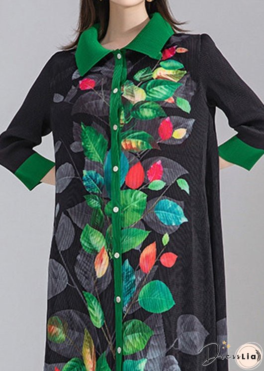 Plus Size Black Peter Pan Collar Print Patchwork Button Shirts And Wide Leg Pants Two Piece Set Spring