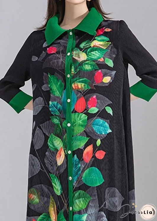 Plus Size Black Peter Pan Collar Print Patchwork Button Shirts And Wide Leg Pants Two Piece Set Spring