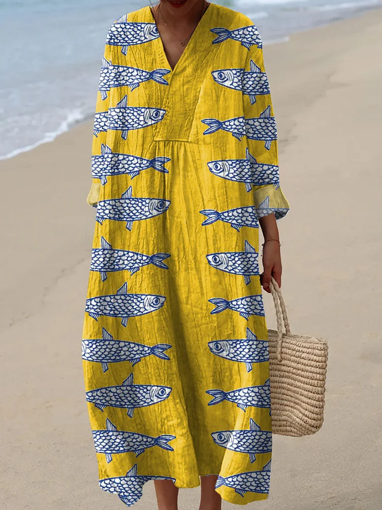 Women's Vintage Fish Art Print Dress