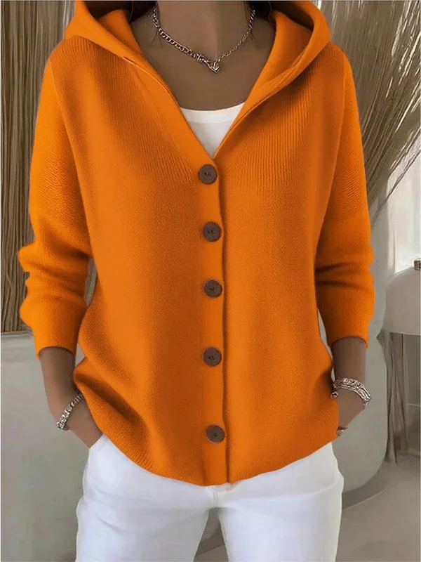 Athvotar Athvotar Knitted Hooded Sweater Button Open Shirt Jacket Autumn And Winter New Solid Color Casual Fashion Sweater