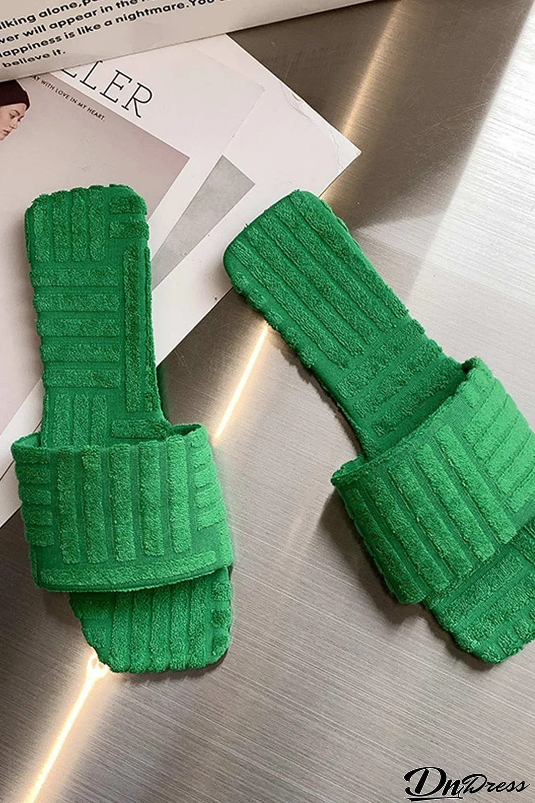 Solid Square Toe Towel Sandals