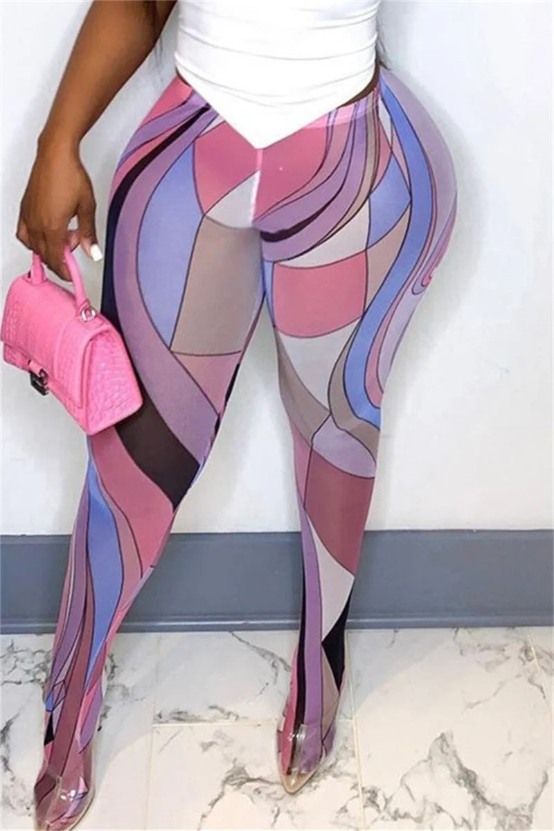 Fashion Casual Print Basic Skinny High Waist Pencil Trousers