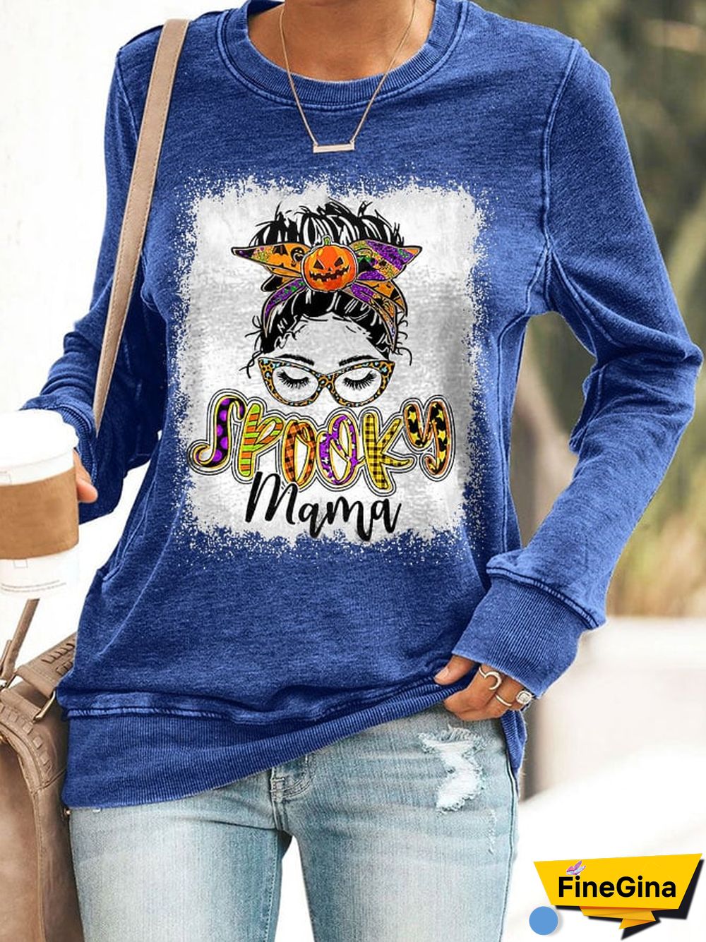 Halloween Pumpkin Spooky Mama Print Sweatshirt