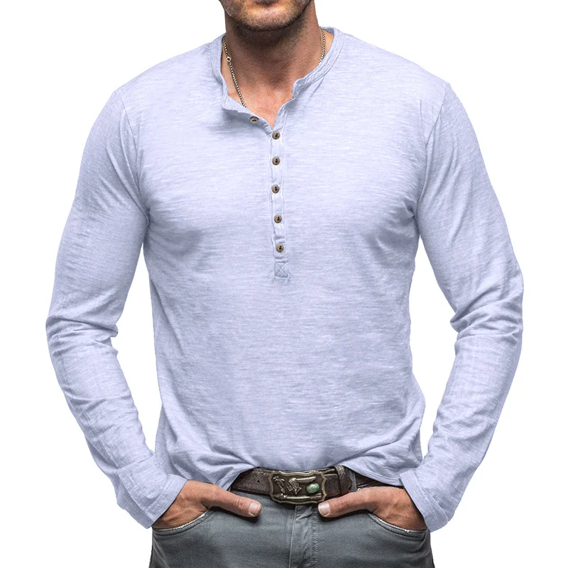 Men's Long Sleeved T-shirt Henley Solid Color Shirt