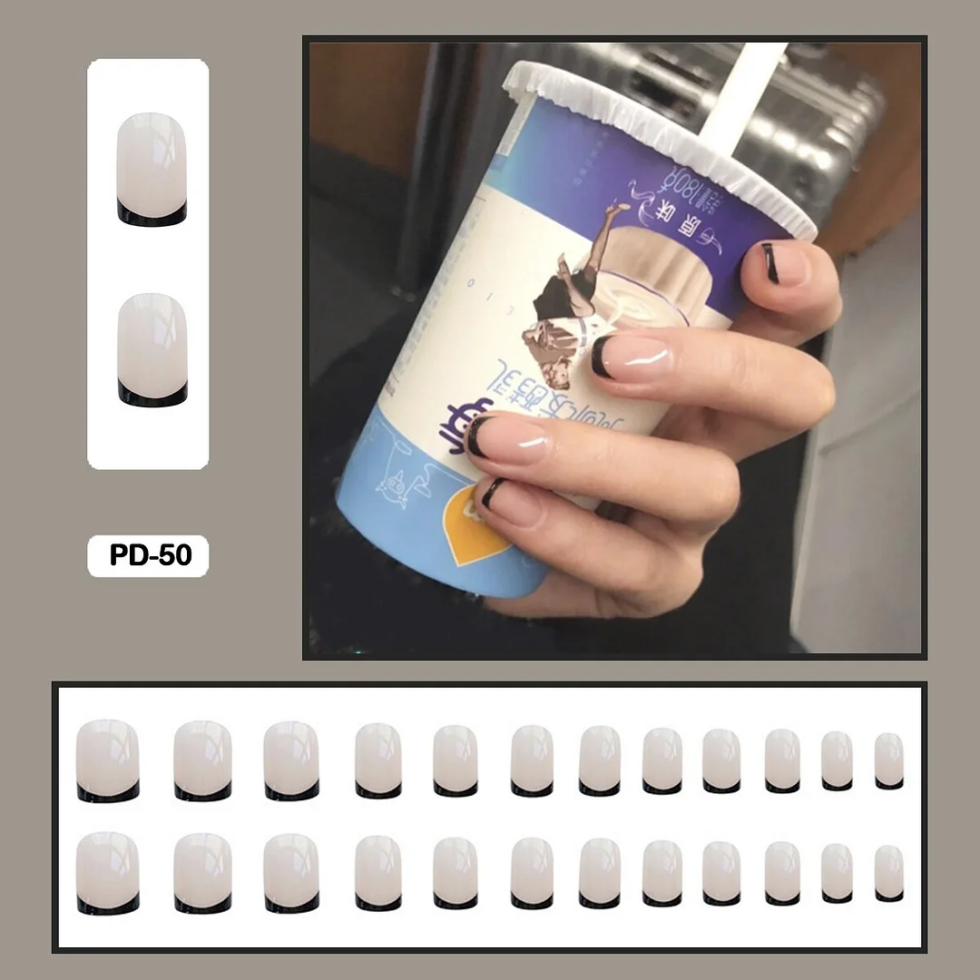 French Mordern stylish Elegant Gold Sliver Edge Line Wearable False Nails-Nail Inspo