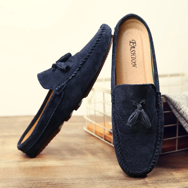 Half Shoes For Men Moccasins Summer Shoes Brand Handmade Fashion Slipon Male Driving Shoes Suede Leather Slippers Mens Loafers