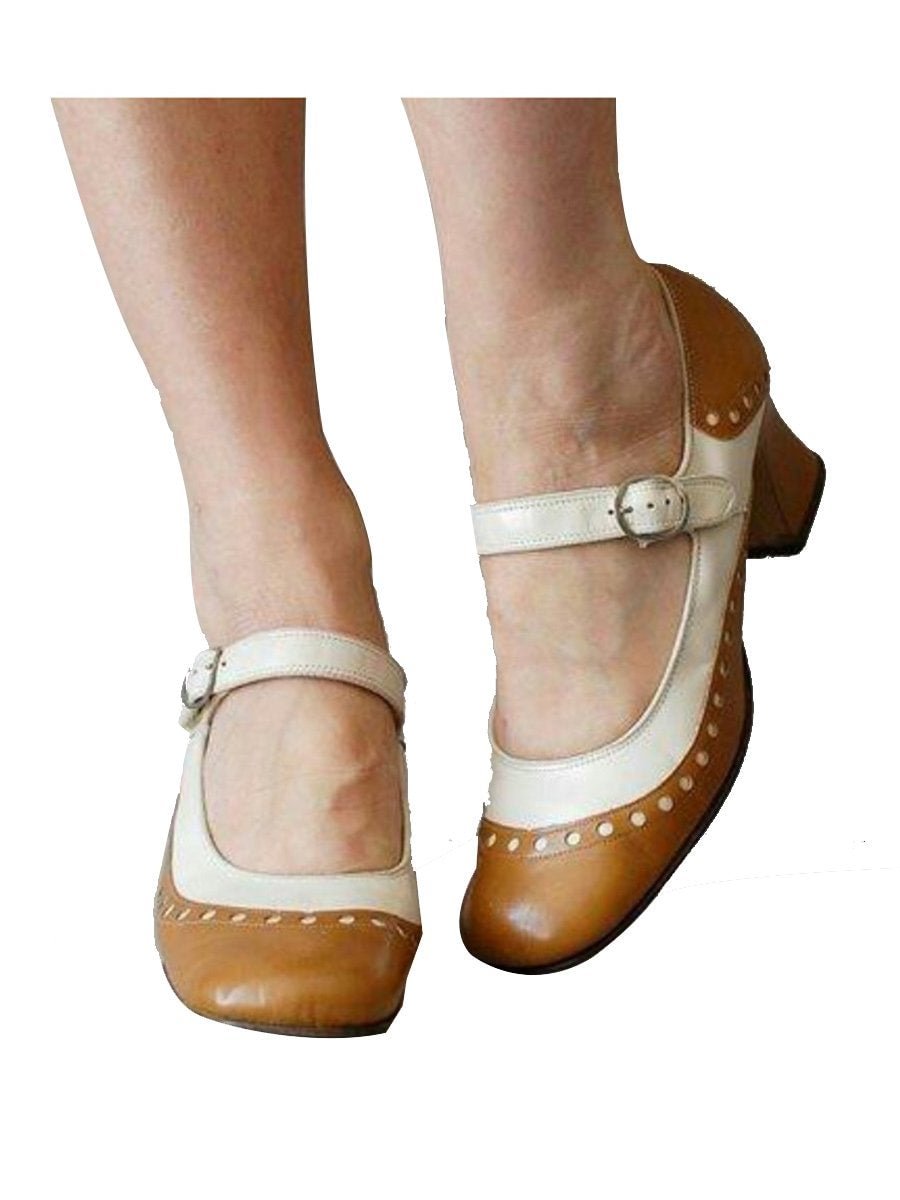 Women's Mary Janes Pumps Round Toe Adorable Buckle High Heels Vintage Shoes