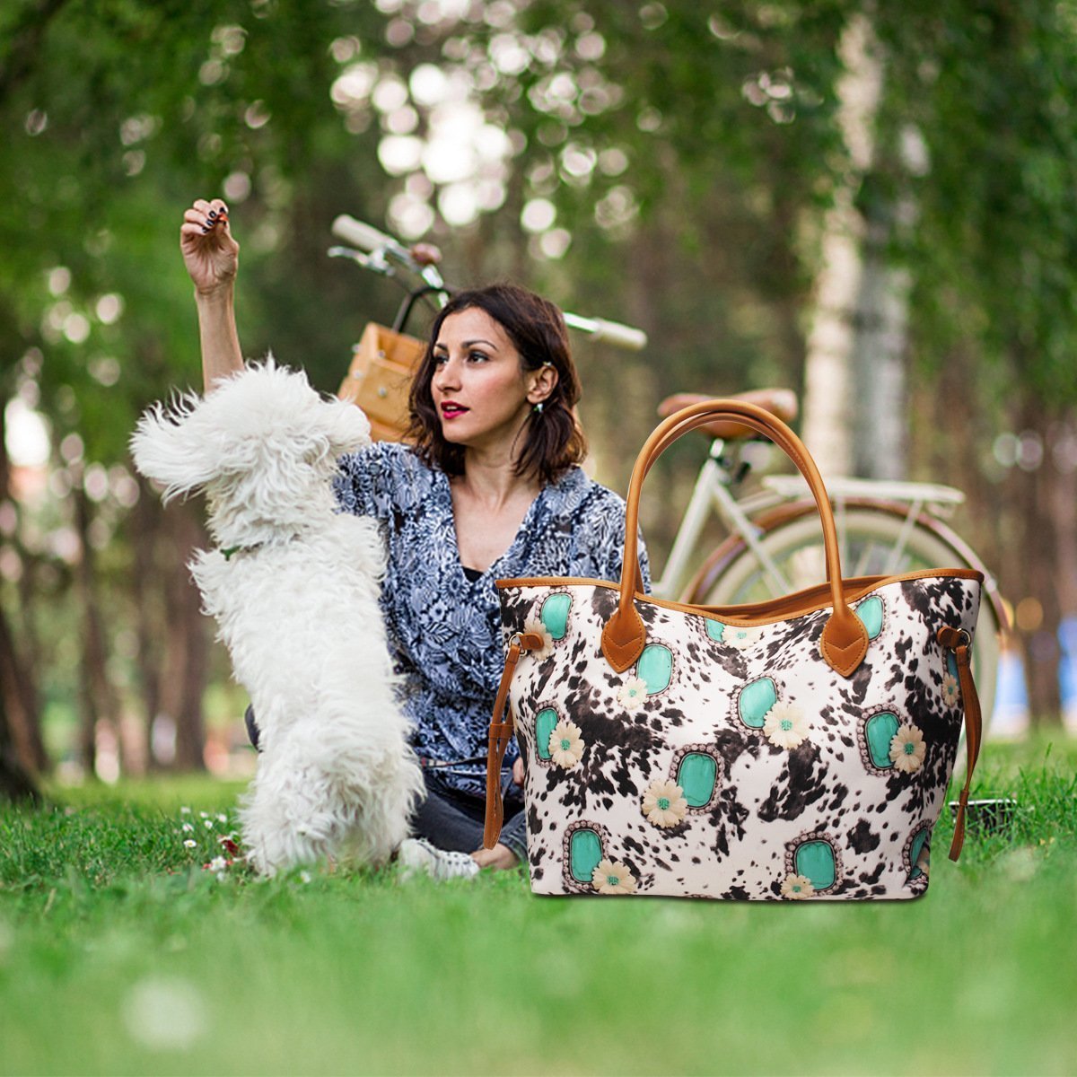 Ladies western ethnic PU two-piece handbag