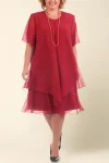 Plus Size Layered Chiffon Solid Short Sleeve Midi Dresses