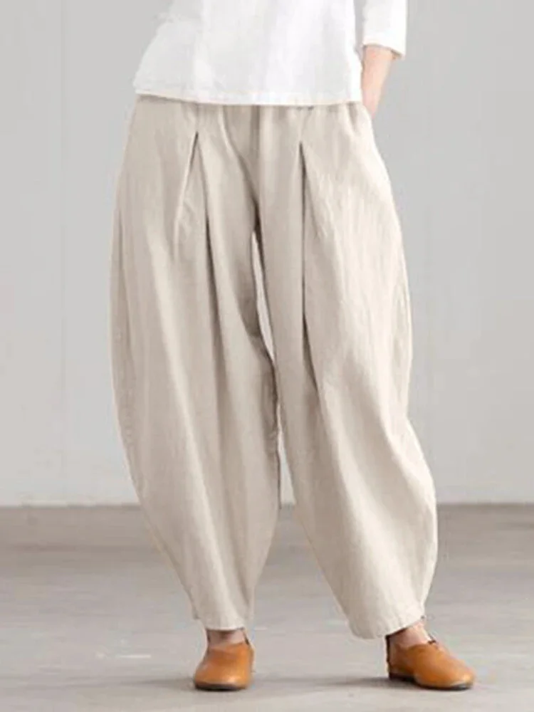 Simple Casual Elastic Waist Pants