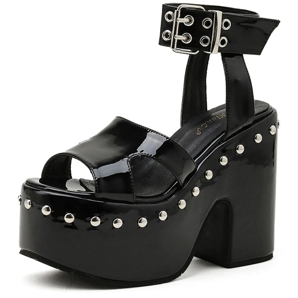 BONJOMARISA INS 2021 Platform Round Toe high-heeled Buckle Strap Punk Cool Goth women's Sandals Cutout Thick Heel Summer Shoes