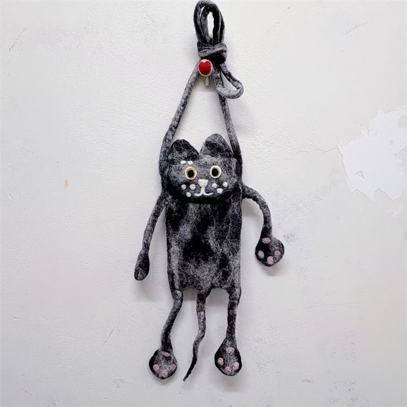 Vintage Funny Black Cat Handmade Felt Bag elevenforest