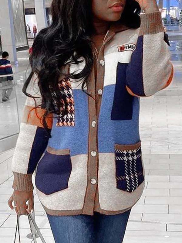 Pre-Order Black Colorblock Button Pocket Knit Cardigan
