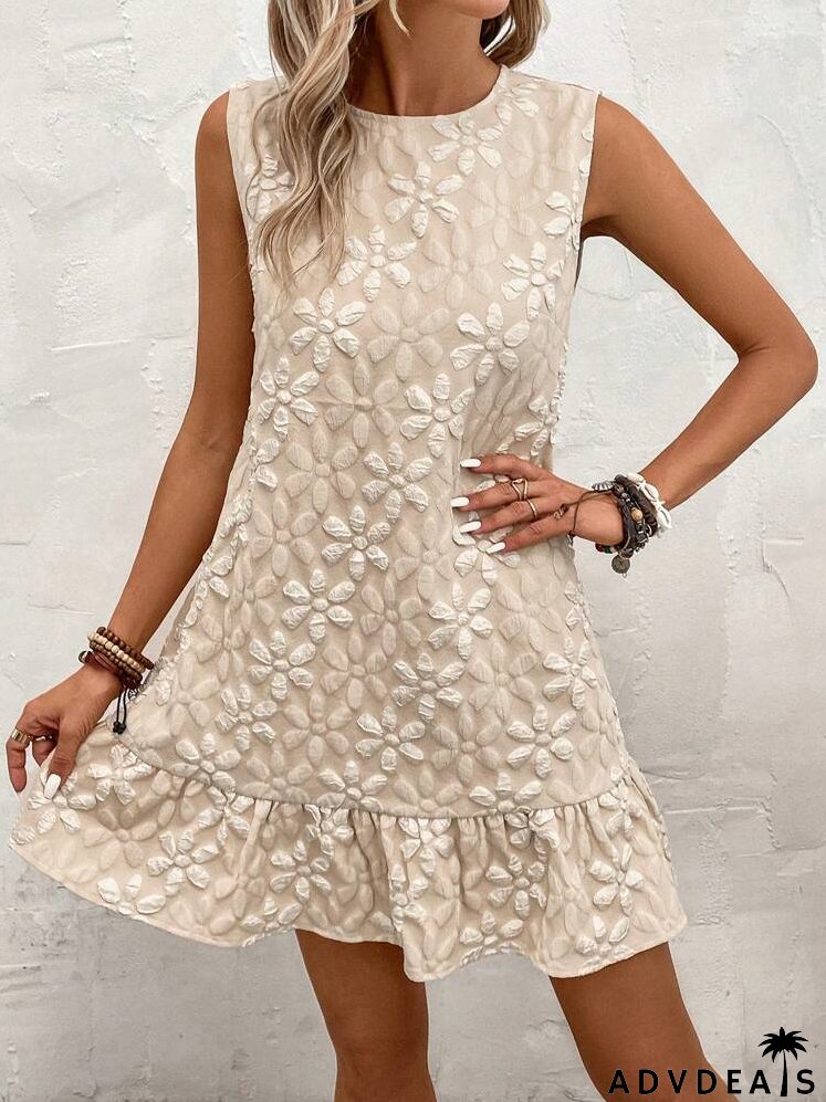 Jacquard Ruffle Hem Smock Dress
