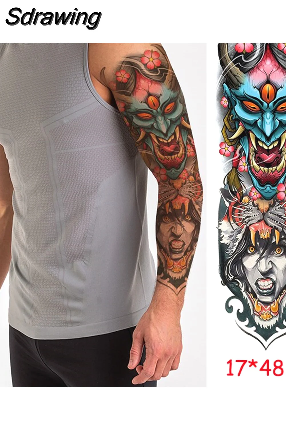 Sdrawing temporary tattoo sticker full arm lion king angel warrior lightning tree flower fake tatto flash tatoo to man woman 430-1