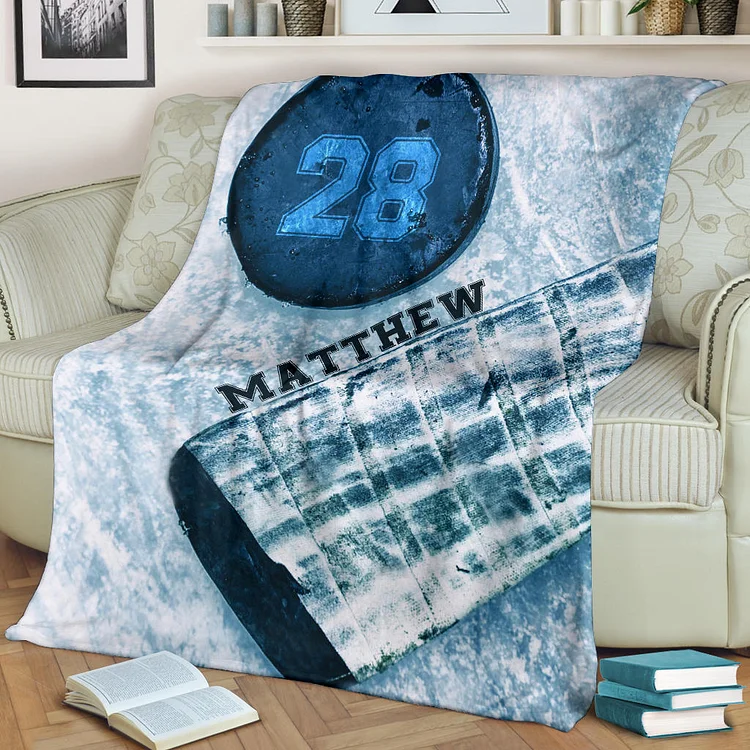 Personalized Blue Ice Hockey Blanket For Comfort & Unique|BKKid265[personalized name blankets][custom name blankets]