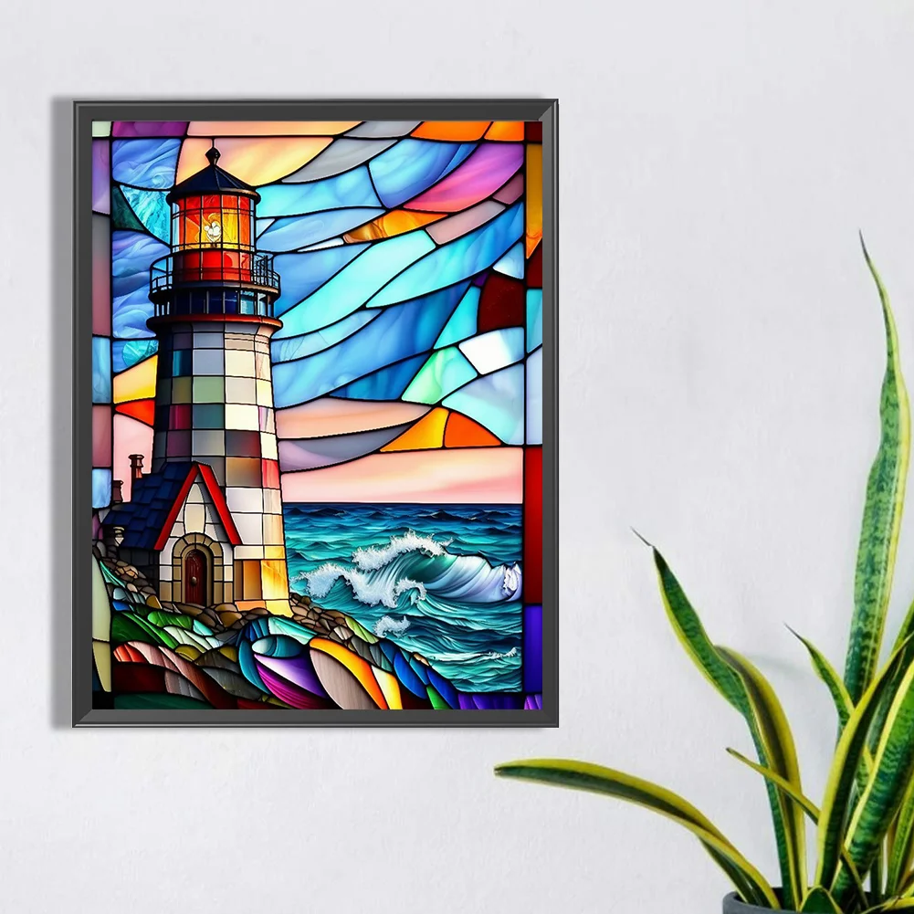 Diamond Painting - Full Round Drill - Stained Glass Lighthouse(30*40cm)