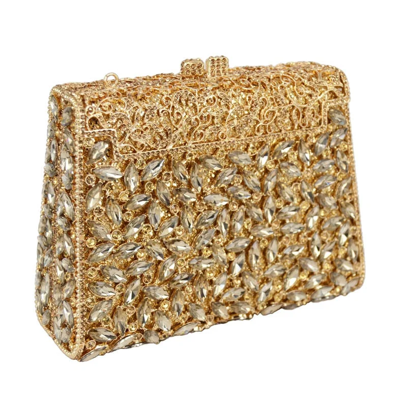 Gold Box Bag Diamond Women Clutch Bag Crystal Party Handbag Ladies Banquet Purse Fashion Pochette Prom Evening bag SC452